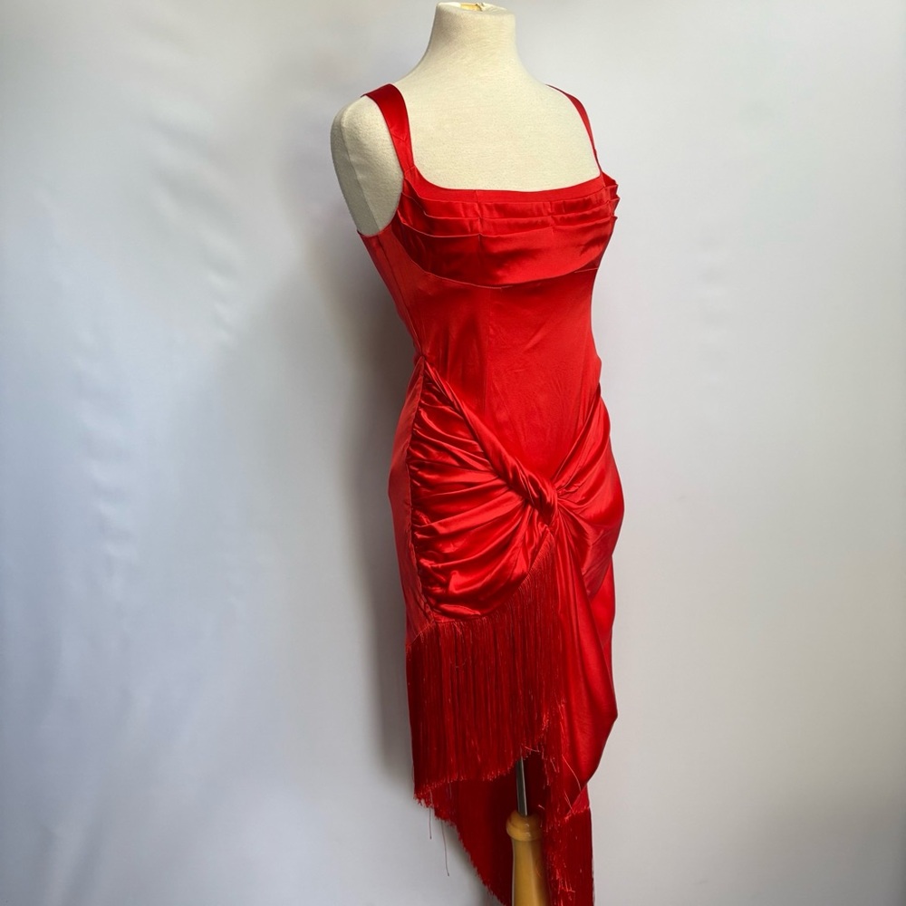 NWT For Love & Lemons Anisa Asymmetrical Silk Fringe Midi Dress - Picture 8 of 17